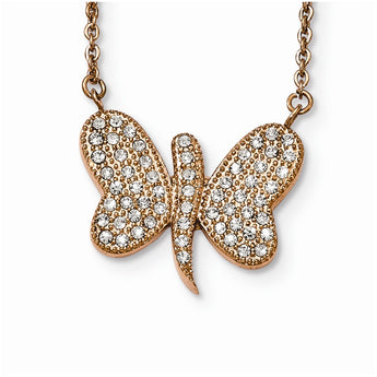 Stainless Steel Rose IP-plated w/Preciosa Crystal Butterfly w/2 inch Neckla