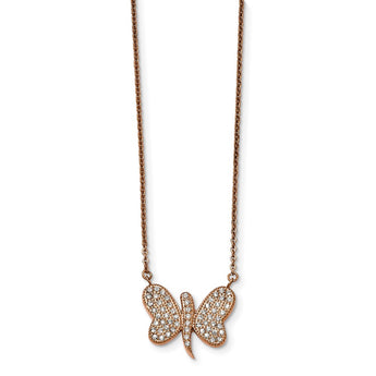 Stainless Steel Rose IP-plated w/Preciosa Crystal Butterfly w/2 inch Neckla