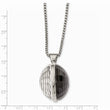 Stainless Steel Polished Grey & Clear Glass Round Pendant Necklace