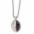 Stainless Steel Polished Grey & Clear Glass Round Pendant Necklace