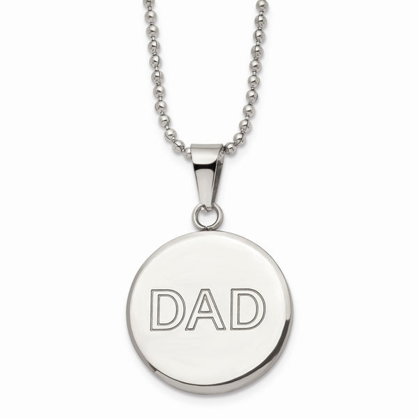 Stainless Steel Lasered & Polished Dad Circle Necklace