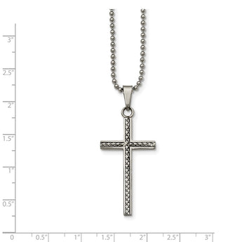 Stainless Steel Polished and Textured Cross Necklace