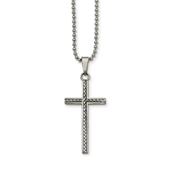 Stainless Steel Polished and Textured Cross Necklace