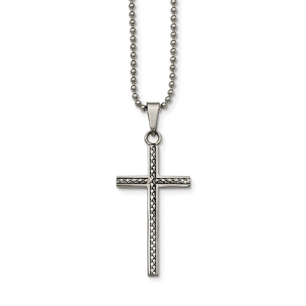 Stainless Steel Polished and Textured Cross Necklace