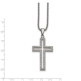 Stainless Steel Polished CZ Cross Necklace