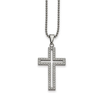 Stainless Steel Polished CZ Cross Necklace