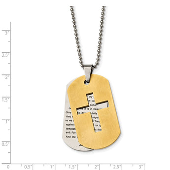 Stainless Steel Brushed/Polished Yellow IP Prayer Cross Necklace