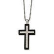 Stainless Steel Brushed and Polished Hammered Black IP Cross Necklace