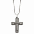 Stainless Steel Polished Laser Etched Black IP Cross Necklace