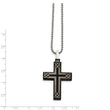 Stainless Steel Polished Laser Etched Black IP Cross Necklace