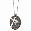 Stainless Steel Polished Blk IP Lord's Prayer Oval Cross Necklace