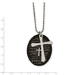 Stainless Steel Polished Blk IP Lord's Prayer Oval Cross Necklace
