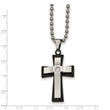 Stainless Steel Polished Blk IP Double Cross CZ Necklace
