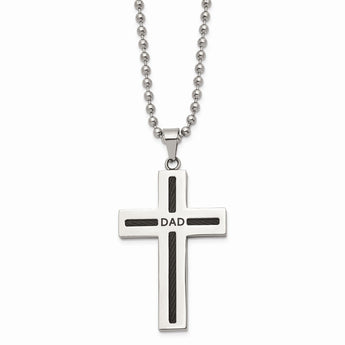 Stainless Steel Polished Black IP Cable Dad Cross Necklace