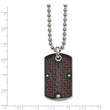 Stainless Steel Polished Blk IP Blk/Red Carbon Fiber Inlay Dogtag Necklace