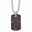 Stainless Steel Polished Blk IP Blk/Red Carbon Fiber Inlay Dogtag Necklace