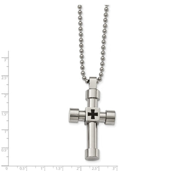 Stainless Steel Polished Black Enamel Cross Necklace