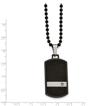 Stainless Steel Brushed and Polished Blk IP CZ Dogtag Necklace