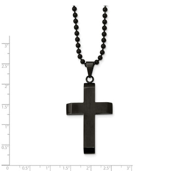 Stainless Steel Brushed & Polished Black IP-plated Cross Necklace