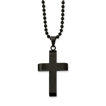 Stainless Steel Brushed & Polished Black IP-plated Cross Necklace