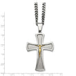 Stainless Steel Brushed & Polished Yellow IP-plated Crucifix Necklace