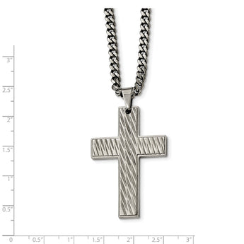 Stainless Steel Polished Textured Cross Necklace