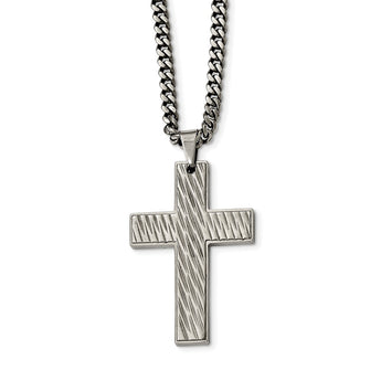 Stainless Steel Polished Textured Cross Necklace