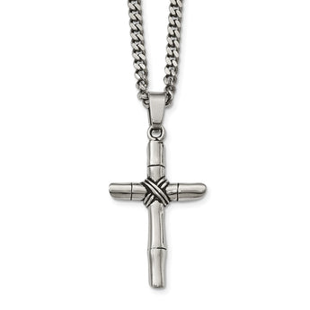 Stainless Steel Polished/Antiqued Cross Necklace