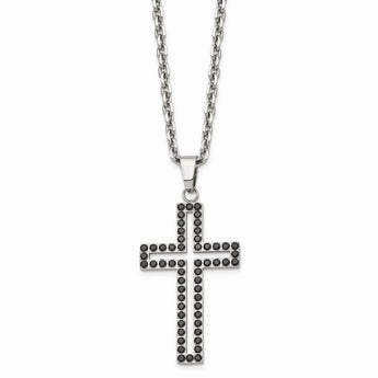 Stainless Steel Polished Black CZ Cross Necklace