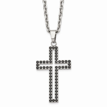 Stainless Steel Polished Black CZ Cross Necklace