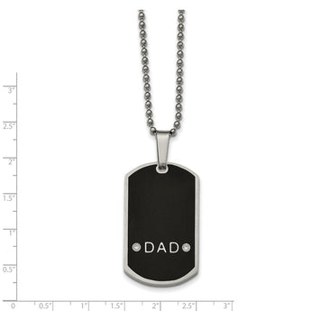 Stainless Steel Brushed/Polished Black Resin CZ Dad Dogtag Necklace