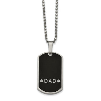 Stainless Steel Brushed/Polished Black Resin CZ Dad Dogtag Necklace