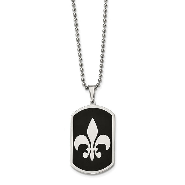 Stainless Steel Black-plated w/ Fleur de lis Dog Tag Necklace