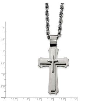 Stainless Steel Brushed and Polished Triple Layer Cross Necklace