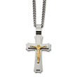 Stainless Steel Brushed/Polished Yellow IP Crucifix Necklace