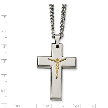 Stainless Steel Polished Yellow IP Crucifix Necklace