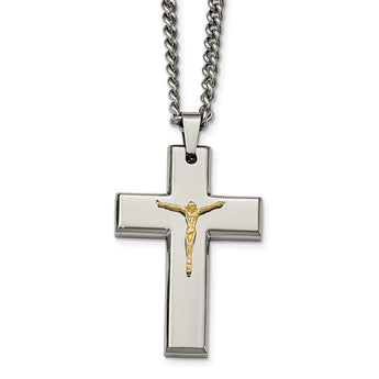 Stainless Steel Polished Yellow IP Crucifix Necklace