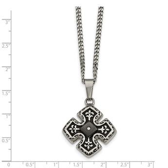 Stainless Steel Polished Black IP CZ Celtic Cross Necklace