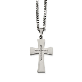 Stainless Steel Polished CZ Cross Necklace