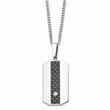 Stainless Steel Polished Blk/Green Carbon Fiber Inlay CZ Dogtag Necklace