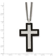Stainless Steel Brushed and Polished Black IP CZ Cross Necklace