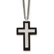 Stainless Steel Brushed and Polished Black IP CZ Cross Necklace