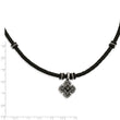 Stainless Steel Polished Black IP Braided Blk Leather CZ Necklace