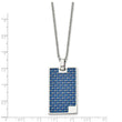 Stainless Steel Polished with Blue Carbon Fiber Inlay Dog Tag Necklace