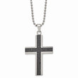 Stainless Steel Polished Black Rhodium Black Diamond Cross Necklace