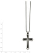 Stainless Steel Brushed and Polished Black IP CZ Cross Necklace