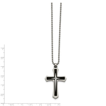 Stainless Steel Brushed and Polished Black IP CZ Cross Necklace