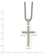 Stainless Steel Polished White Ceramic Cross CZ 23.75in Necklace