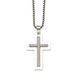 Stainless Steel Polished White Ceramic Cross CZ 23.75in Necklace