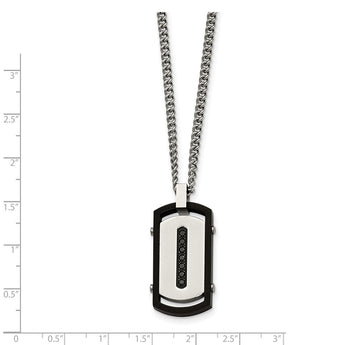 Stainless Steel Brushed/Polished Black IP Rim Black CZ Tag Necklace